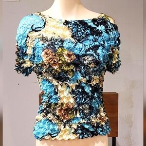 Vintage multi color Y2k F.C. one size popcorn, crinkled, expandable satin top